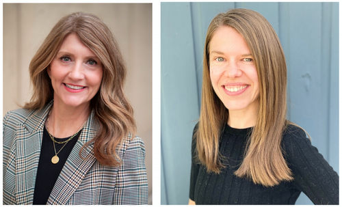 Two portrait photographs are side by side.  The left depicts Darla Blazey, who has shoulder-length dark blonde hair and smiles out at the camera.  The right depicts Natasha Kimmet, who has long blonde hair and smiles out at the camera.